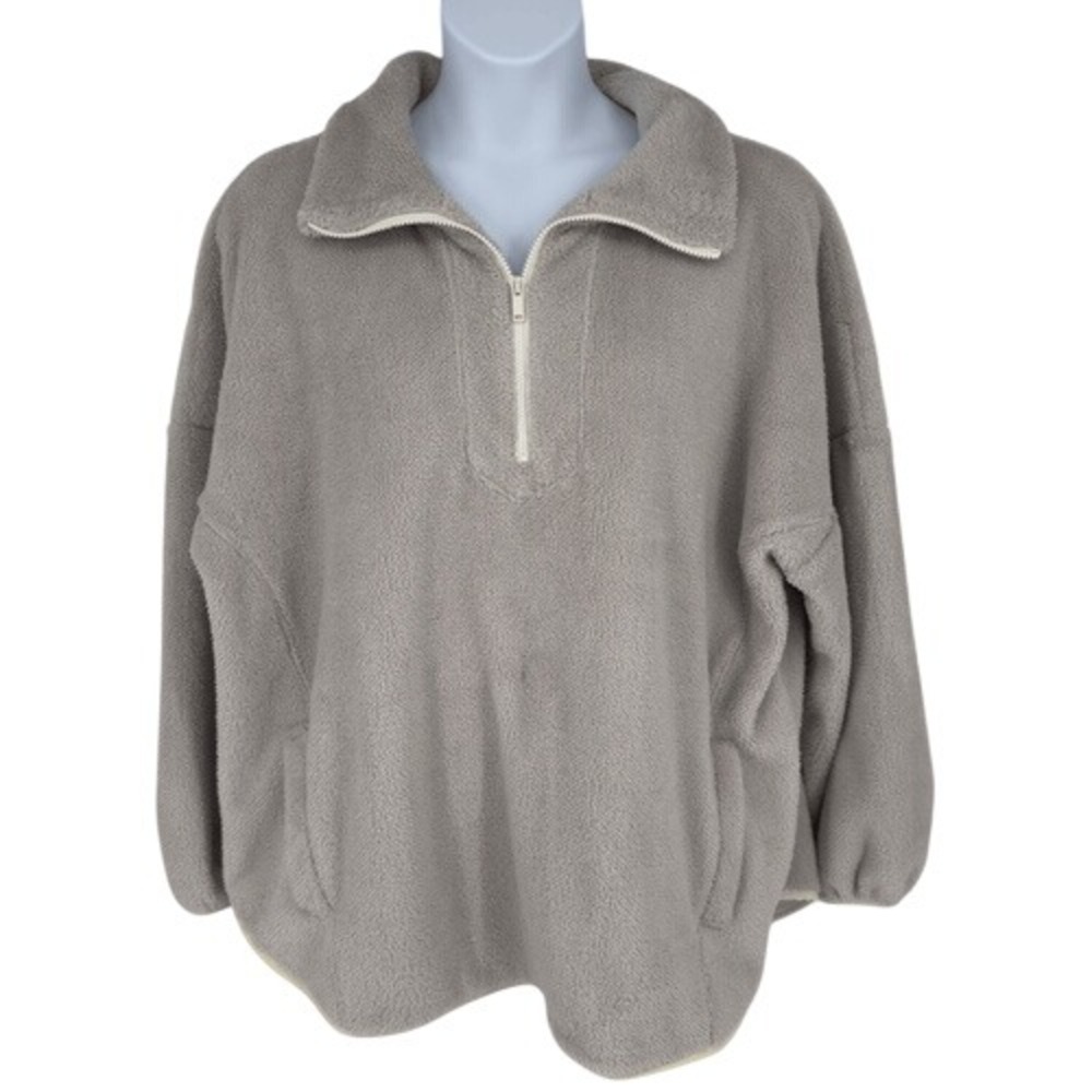 Express One Eleven Tan Sherpa Half Zip Fleece Pullover Size XL